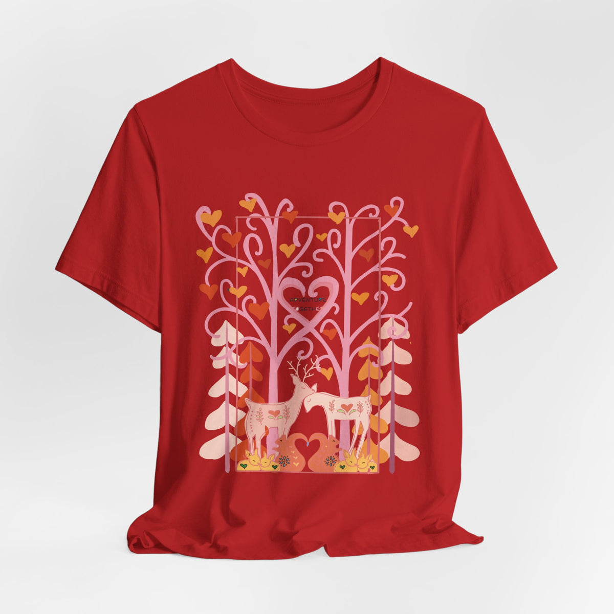 Folk Art Valentine’s Nature T-Shirt • Matching Couples & Family Shirts • Personalized Heart Design • Romantic Woodland Tee