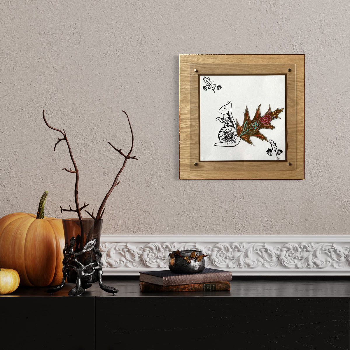 Happy Squirrel Nature Collage- Framed