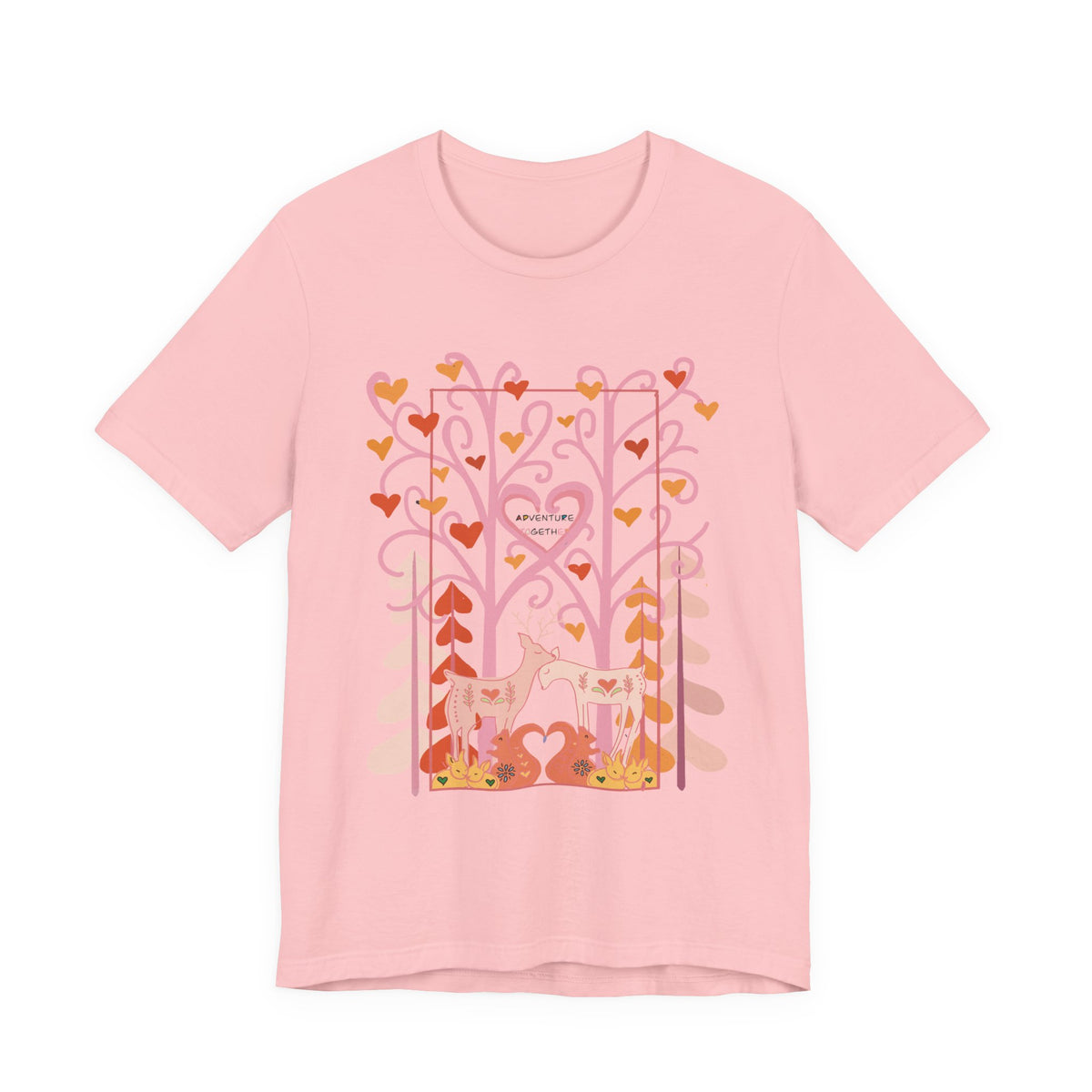 Folk Art Valentine’s Nature T-Shirt • Matching Couples & Family Shirts • Personalized Heart Design • Romantic Woodland Tee