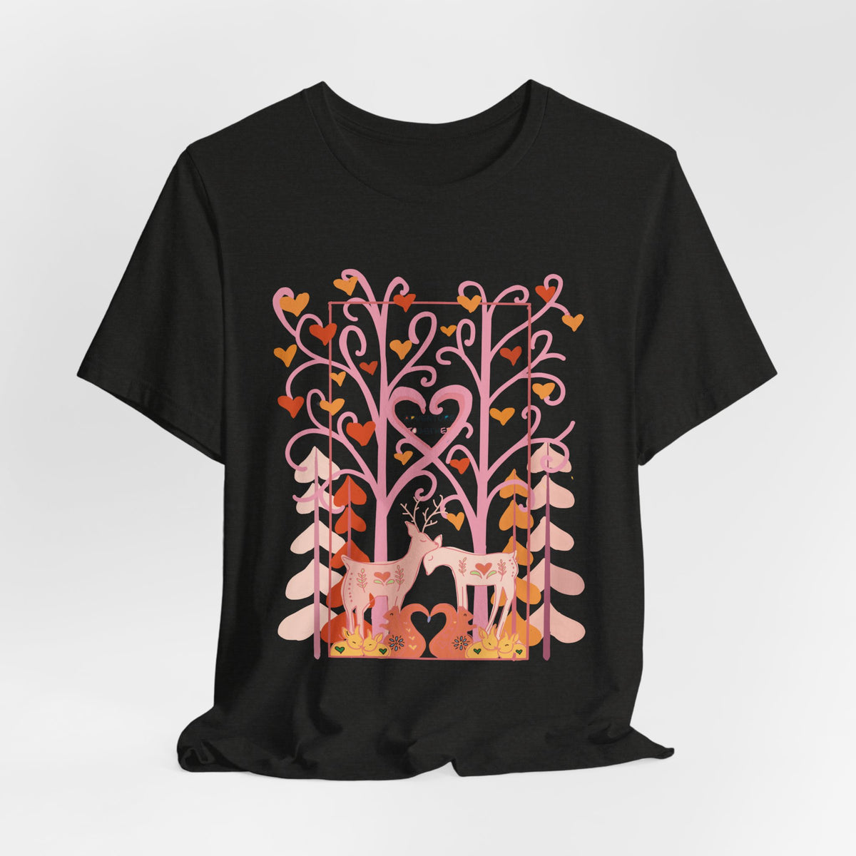 Folk Art Valentine’s Nature T-Shirt • Matching Couples & Family Shirts • Personalized Heart Design • Romantic Woodland Tee