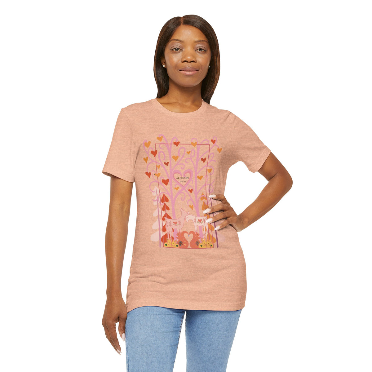 Folk Art Valentine’s Nature T-Shirt • Matching Couples & Family Shirts • Personalized Heart Design • Romantic Woodland Tee