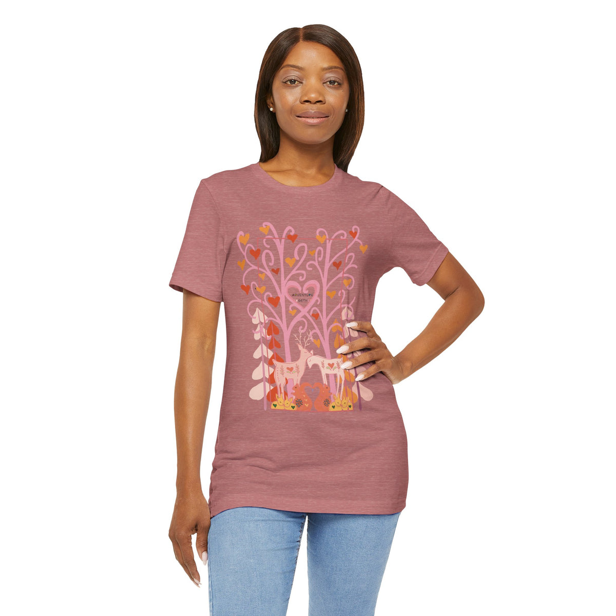 Folk Art Valentine’s Nature T-Shirt • Matching Couples & Family Shirts • Personalized Heart Design • Romantic Woodland Tee