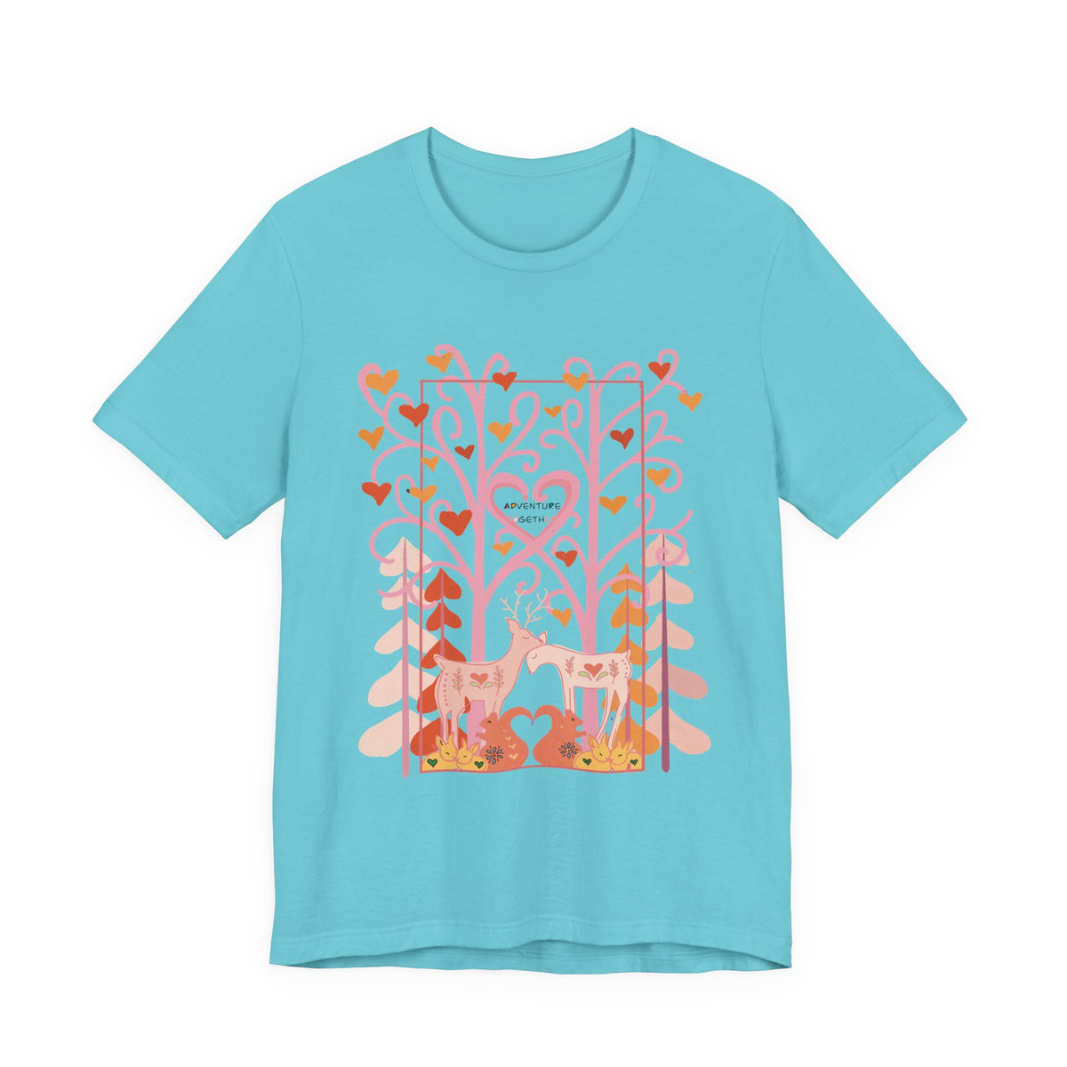 Folk Art Valentine’s Nature T-Shirt • Matching Couples & Family Shirts • Personalized Heart Design • Romantic Woodland Tee