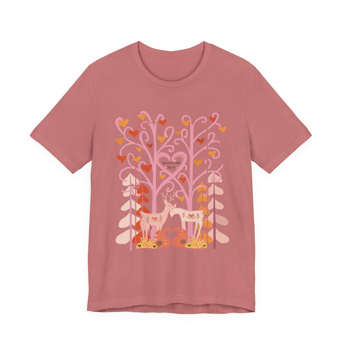 Folk Art Valentine’s Nature T-Shirt • Matching Couples & Family Shirts • Personalized Heart Design • Romantic Woodland Tee