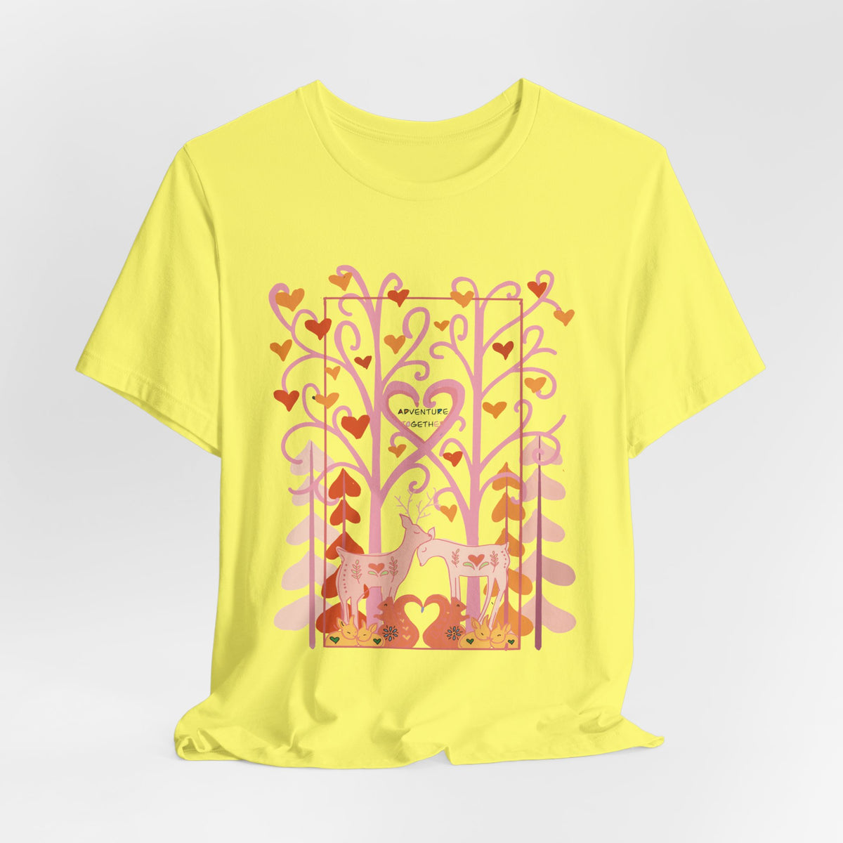 Folk Art Valentine’s Nature T-Shirt • Matching Couples & Family Shirts • Personalized Heart Design • Romantic Woodland Tee