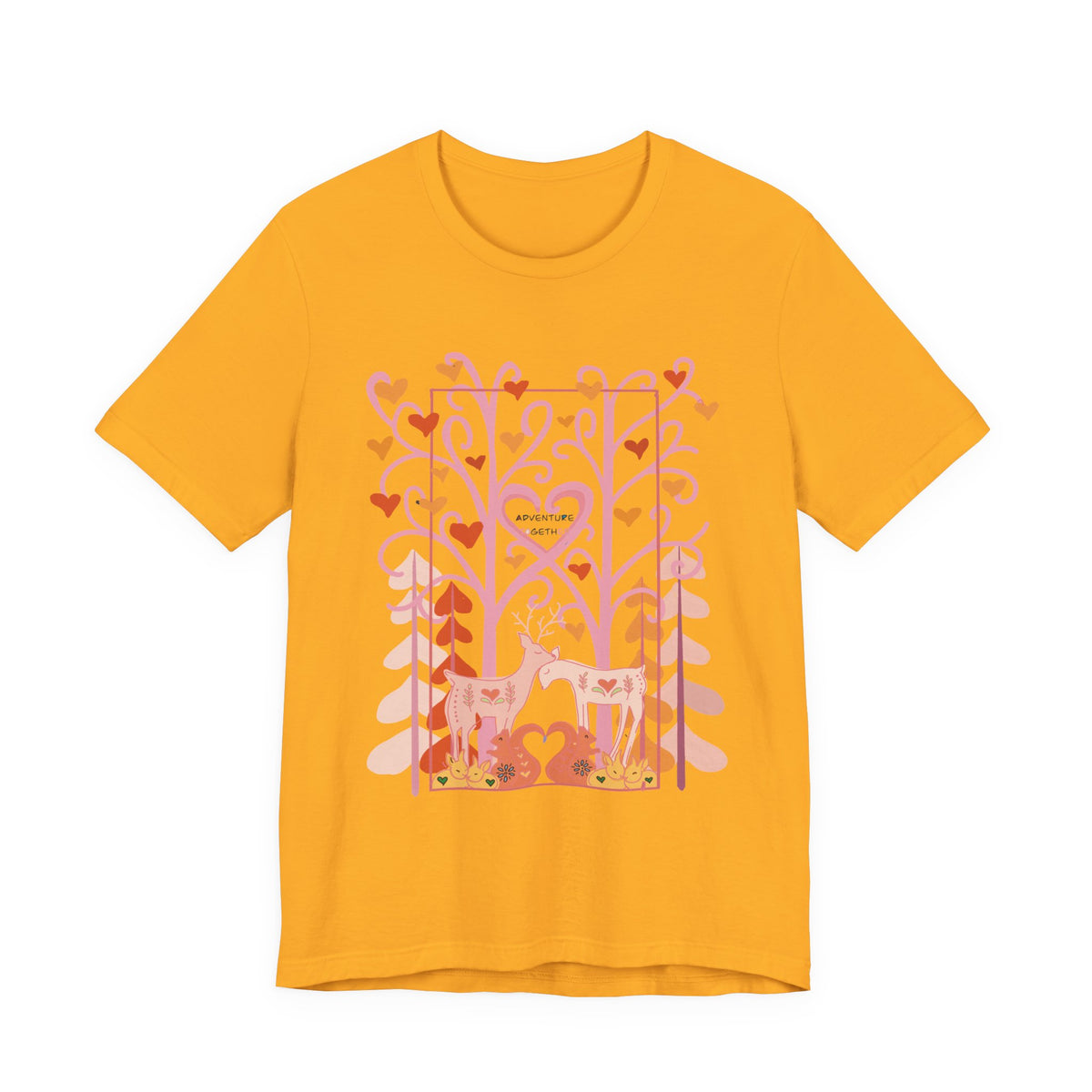 Folk Art Valentine’s Nature T-Shirt • Matching Couples & Family Shirts • Personalized Heart Design • Romantic Woodland Tee
