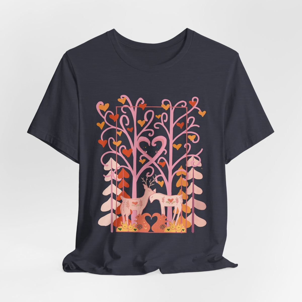 Folk Art Valentine’s Nature T-Shirt • Matching Couples & Family Shirts • Personalized Heart Design • Romantic Woodland Tee