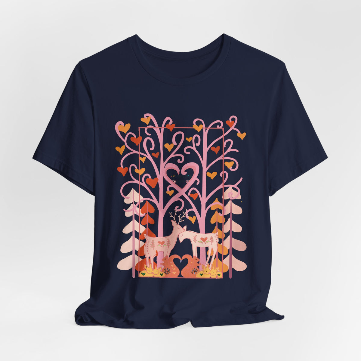 Folk Art Valentine’s Nature T-Shirt • Matching Couples & Family Shirts • Personalized Heart Design • Romantic Woodland Tee
