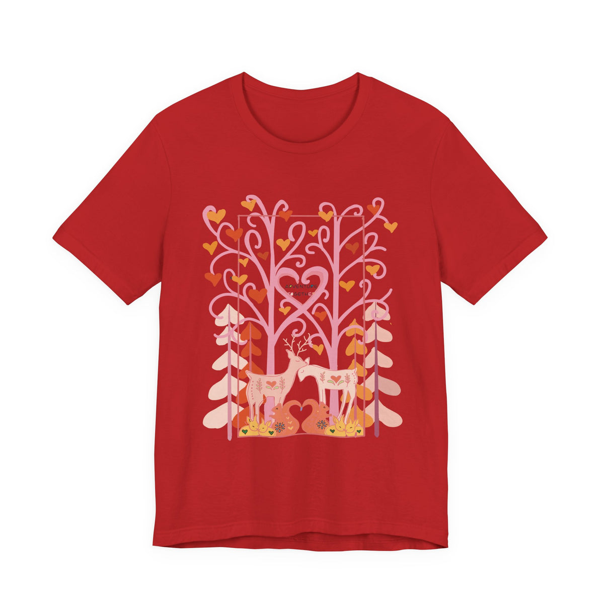 Folk Art Valentine’s Nature T-Shirt • Matching Couples & Family Shirts • Personalized Heart Design • Romantic Woodland Tee