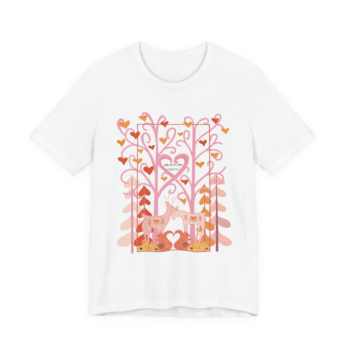 Folk Art Valentine’s Nature T-Shirt • Matching Couples & Family Shirts • Personalized Heart Design • Romantic Woodland Tee