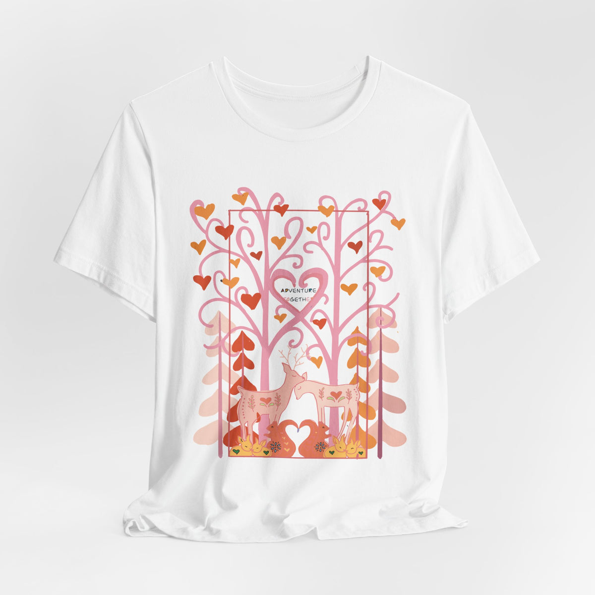 Folk Art Valentine’s Nature T-Shirt • Matching Couples & Family Shirts • Personalized Heart Design • Romantic Woodland Tee