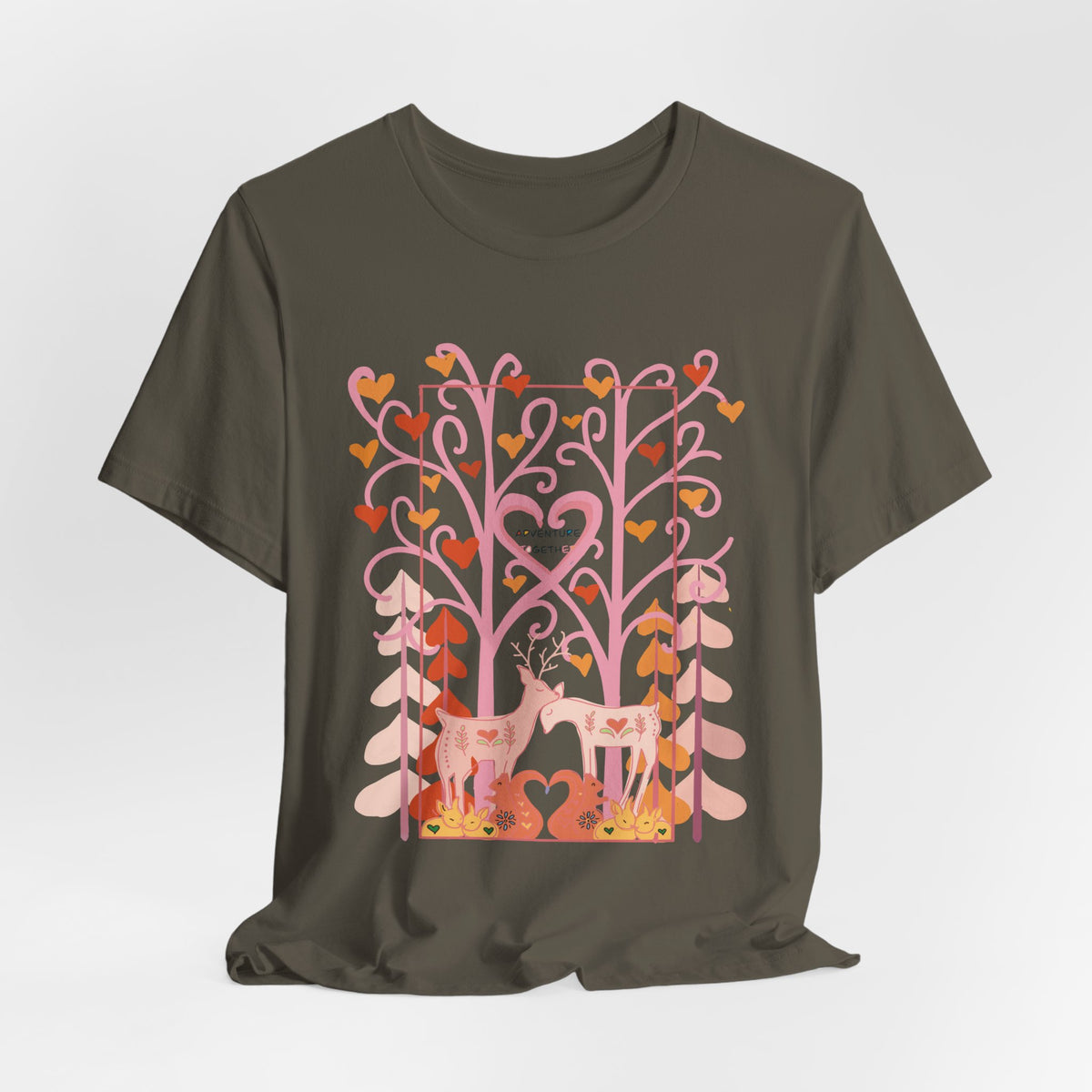 Folk Art Valentine’s Nature T-Shirt • Matching Couples & Family Shirts • Personalized Heart Design • Romantic Woodland Tee