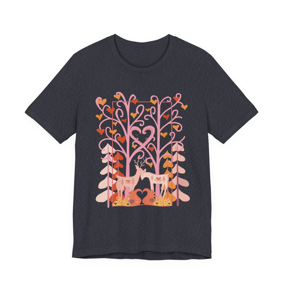Folk Art Valentine’s Nature T-Shirt • Matching Couples & Family Shirts • Personalized Heart Design • Romantic Woodland Tee