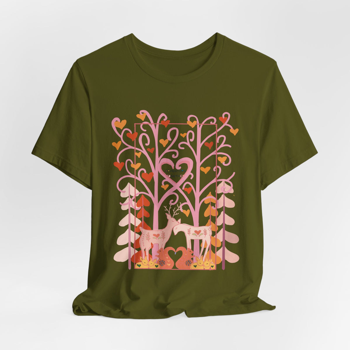 Folk Art Valentine’s Nature T-Shirt • Matching Couples & Family Shirts • Personalized Heart Design • Romantic Woodland Tee