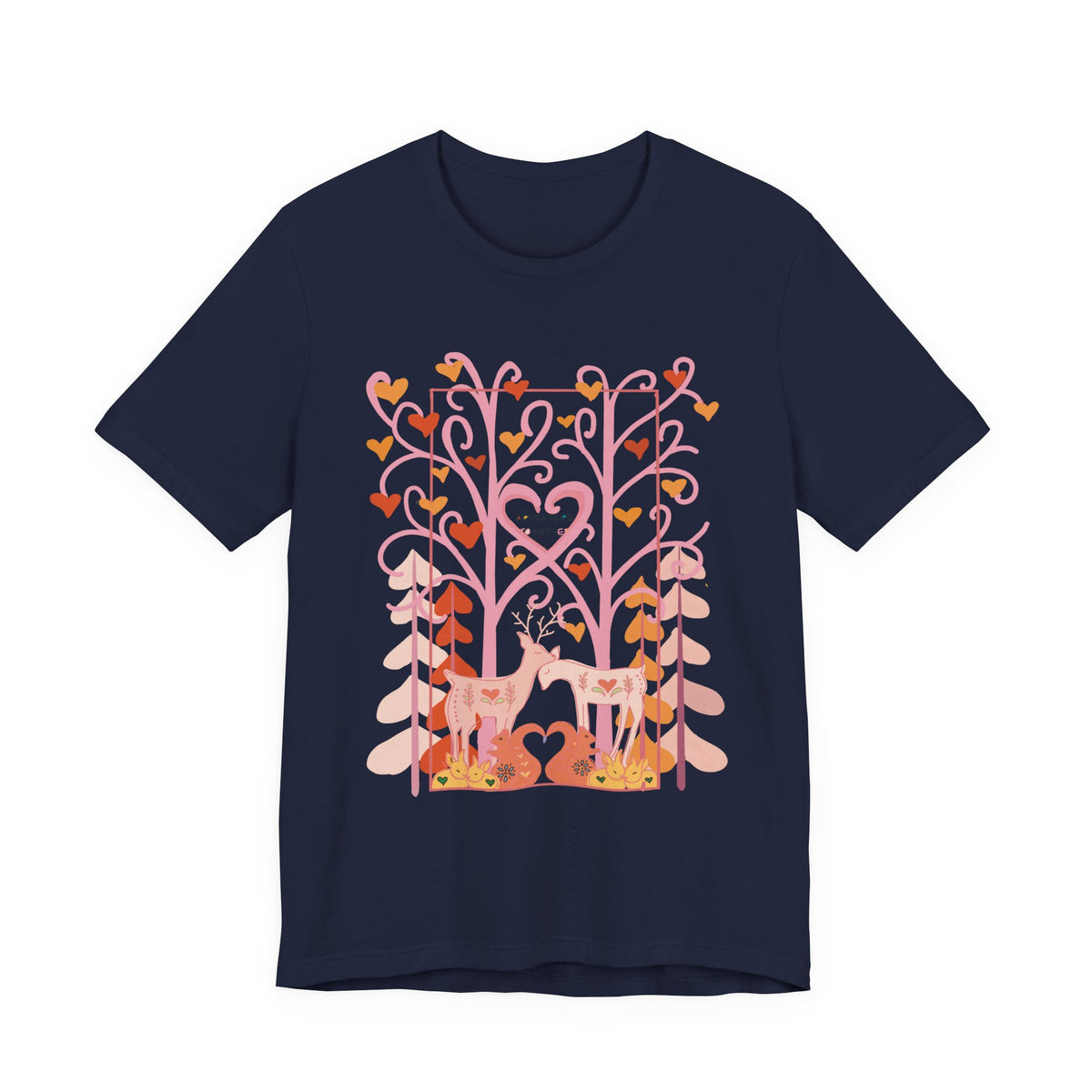 Folk Art Valentine’s Nature T-Shirt • Matching Couples & Family Shirts • Personalized Heart Design • Romantic Woodland Tee