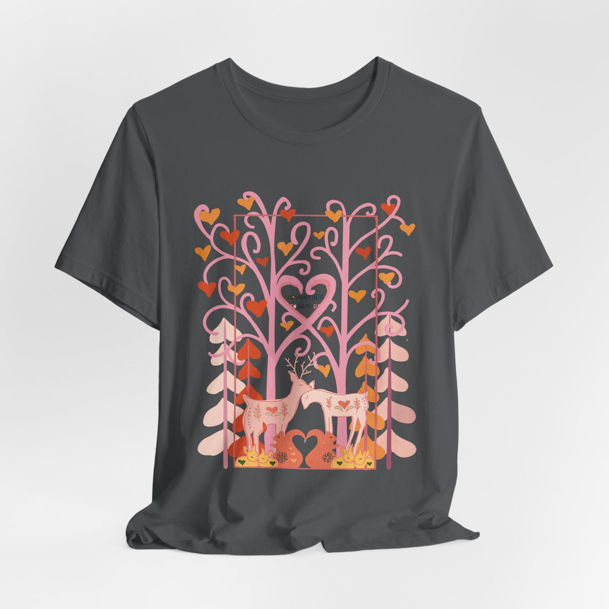 Folk Art Valentine’s Nature T-Shirt • Matching Couples & Family Shirts • Personalized Heart Design • Romantic Woodland Tee