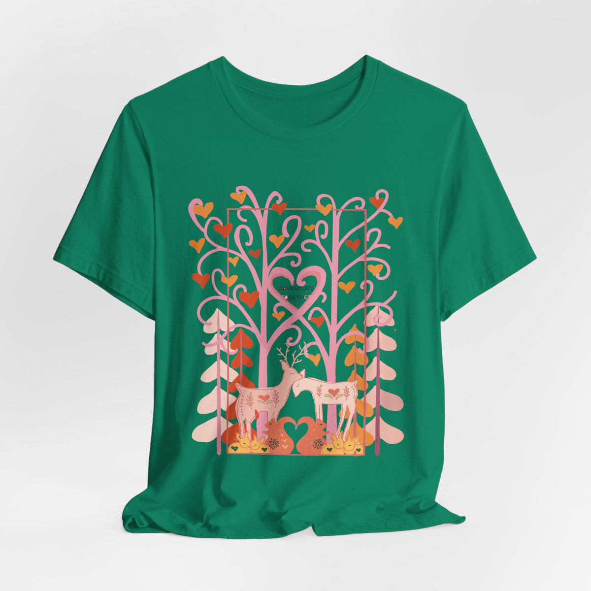 Folk Art Valentine’s Nature T-Shirt • Matching Couples & Family Shirts • Personalized Heart Design • Romantic Woodland Tee