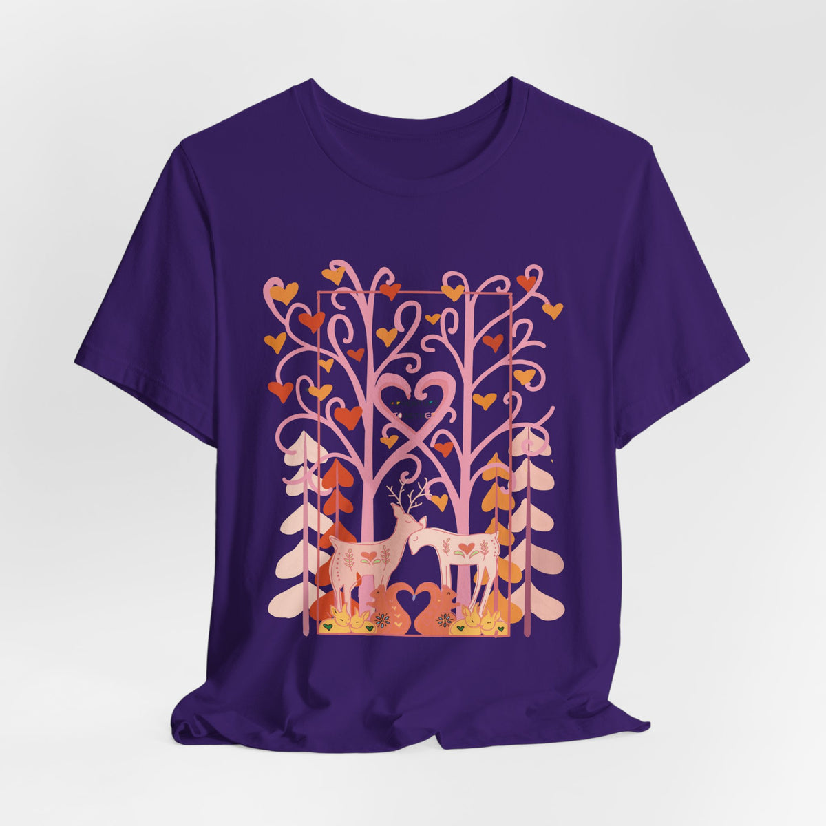 Folk Art Valentine’s Nature T-Shirt • Matching Couples & Family Shirts • Personalized Heart Design • Romantic Woodland Tee