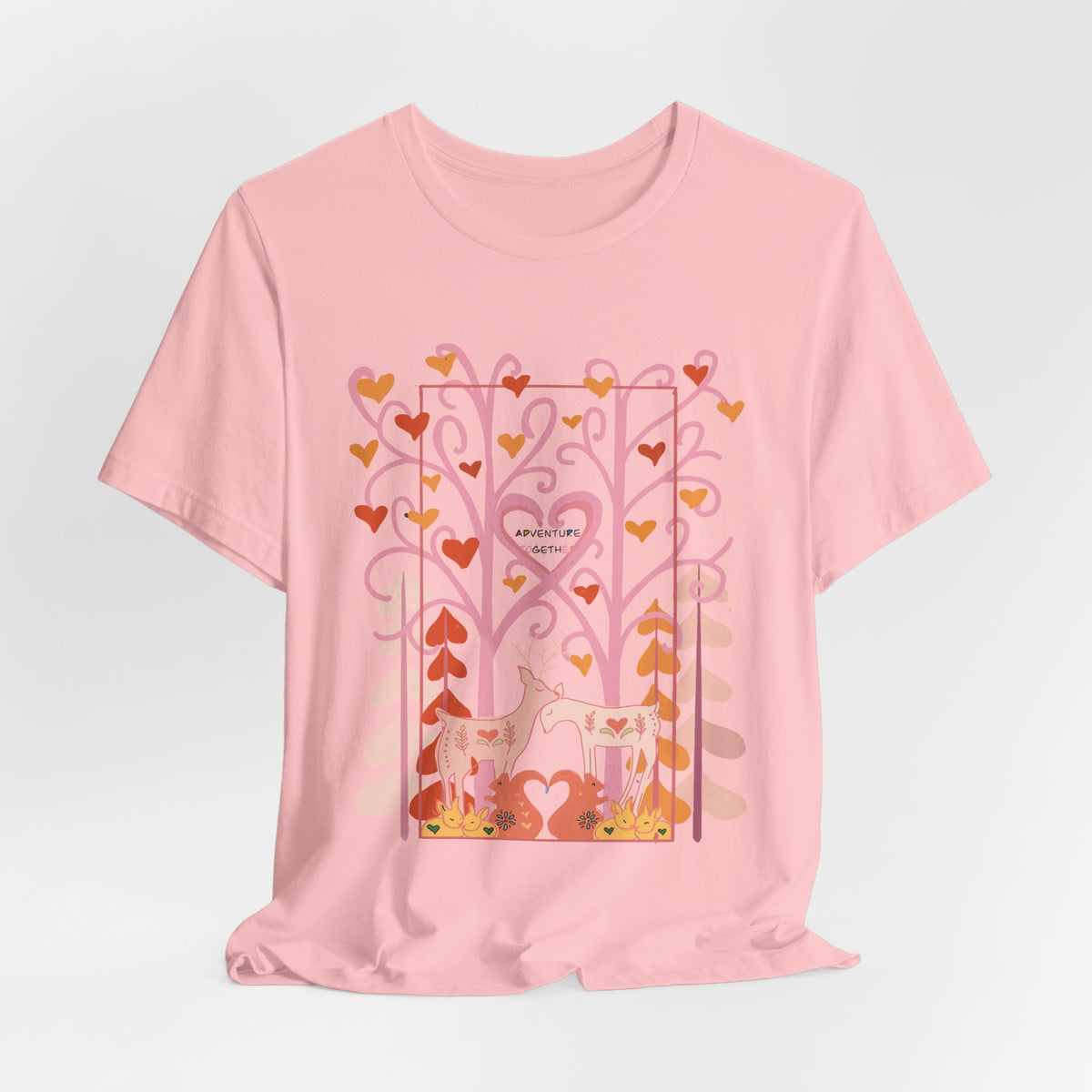 Folk Art Valentine’s Nature T-Shirt • Matching Couples & Family Shirts • Personalized Heart Design • Romantic Woodland Tee