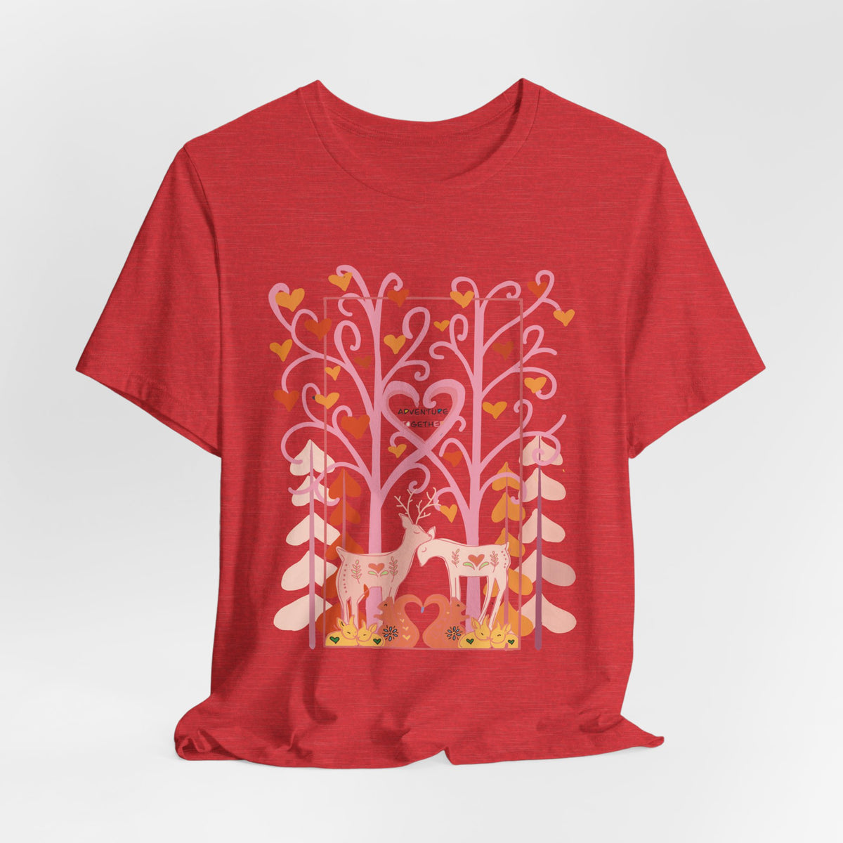 Folk Art Valentine’s Nature T-Shirt • Matching Couples & Family Shirts • Personalized Heart Design • Romantic Woodland Tee