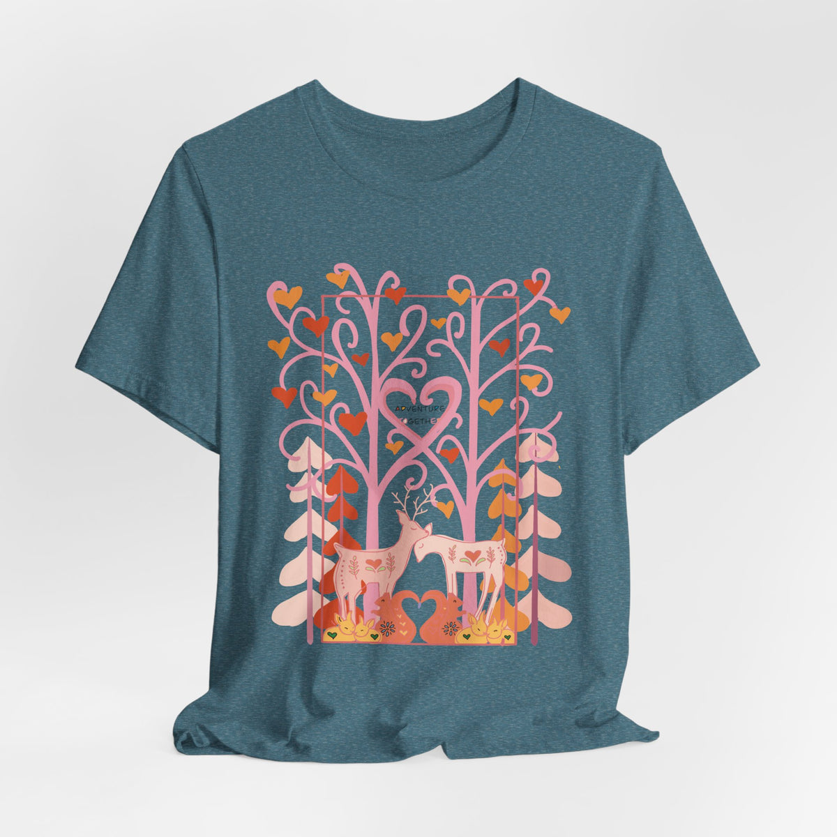 Folk Art Valentine’s Nature T-Shirt • Matching Couples & Family Shirts • Personalized Heart Design • Romantic Woodland Tee