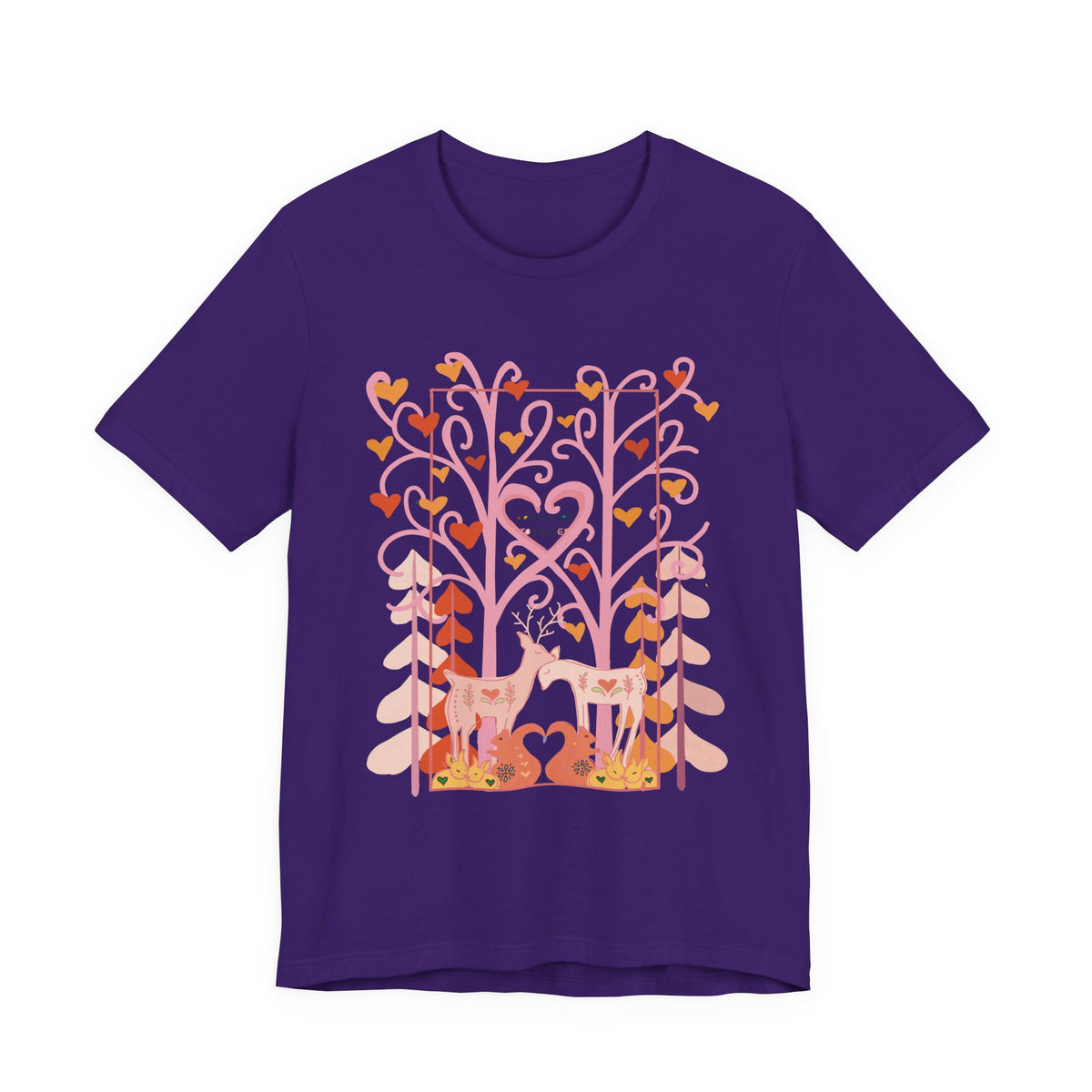 Folk Art Valentine’s Nature T-Shirt • Matching Couples & Family Shirts • Personalized Heart Design • Romantic Woodland Tee