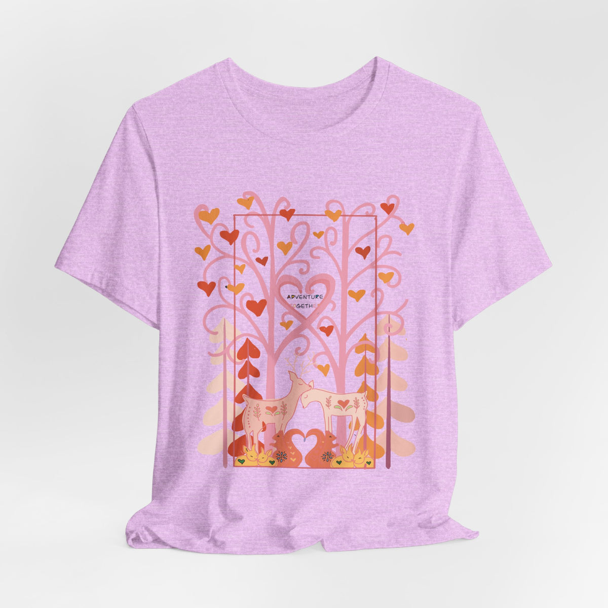Folk Art Valentine’s Nature T-Shirt • Matching Couples & Family Shirts • Personalized Heart Design • Romantic Woodland Tee