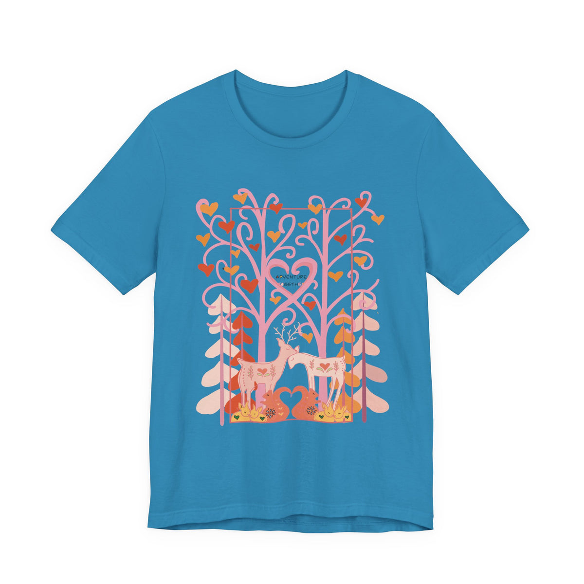 Folk Art Valentine’s Nature T-Shirt • Matching Couples & Family Shirts • Personalized Heart Design • Romantic Woodland Tee