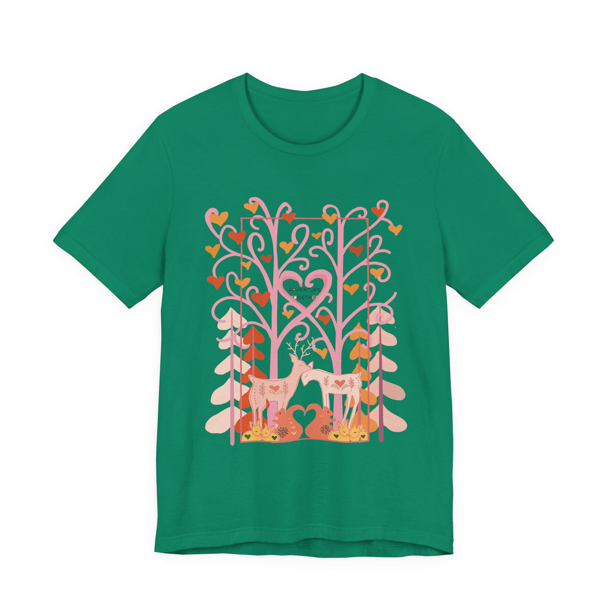Folk Art Valentine’s Nature T-Shirt • Matching Couples & Family Shirts • Personalized Heart Design • Romantic Woodland Tee