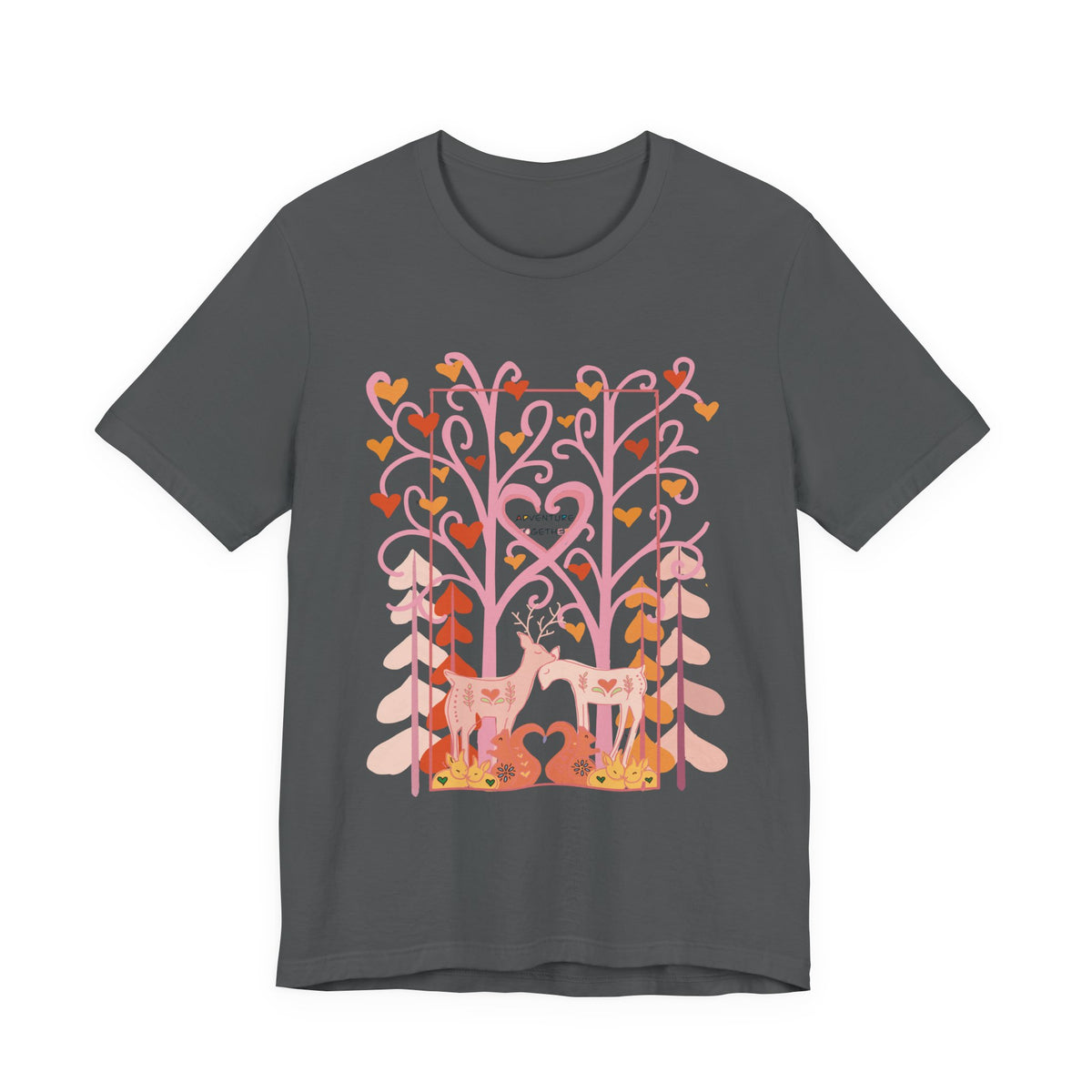 Folk Art Valentine’s Nature T-Shirt • Matching Couples & Family Shirts • Personalized Heart Design • Romantic Woodland Tee