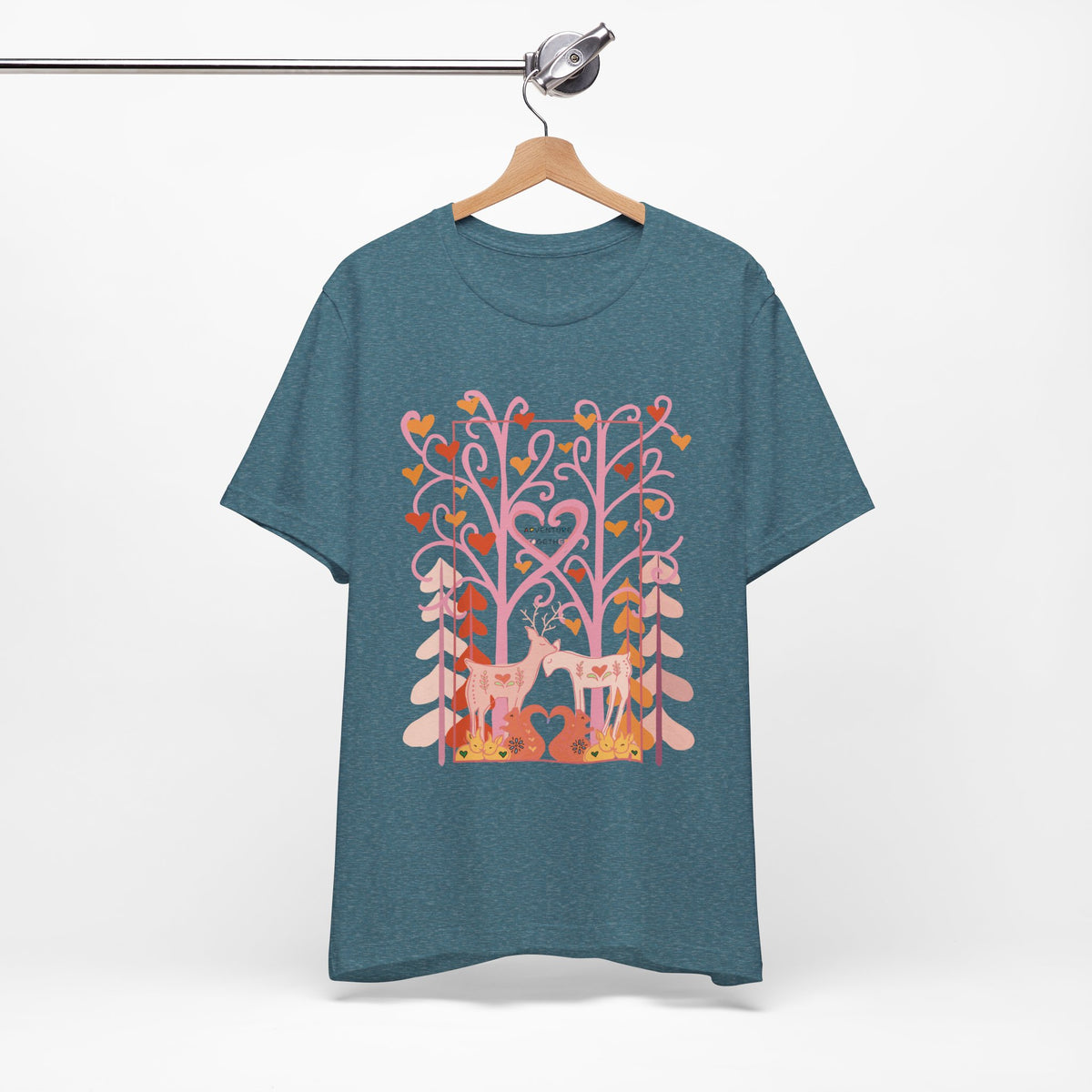 Folk Art Valentine’s Nature T-Shirt • Matching Couples & Family Shirts • Personalized Heart Design • Romantic Woodland Tee