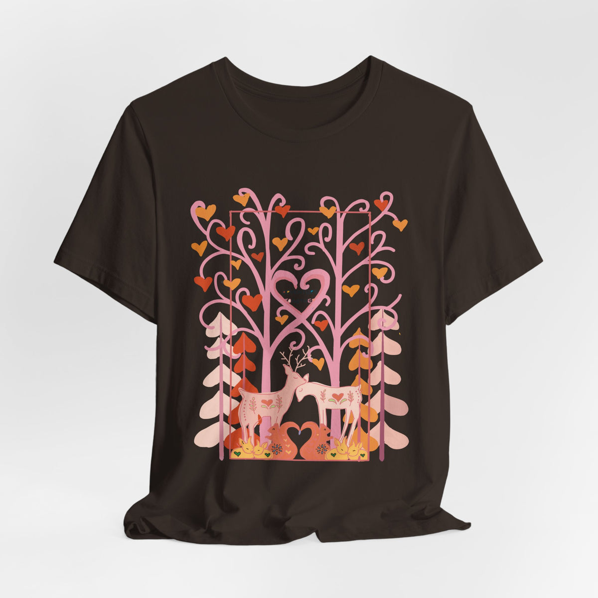 Folk Art Valentine’s Nature T-Shirt • Matching Couples & Family Shirts • Personalized Heart Design • Romantic Woodland Tee