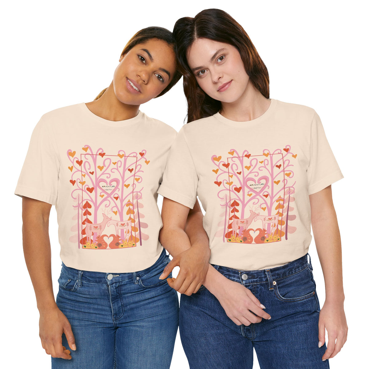 Folk Art Valentine’s Nature T-Shirt • Matching Couples & Family Shirts • Personalized Heart Design • Romantic Woodland Tee