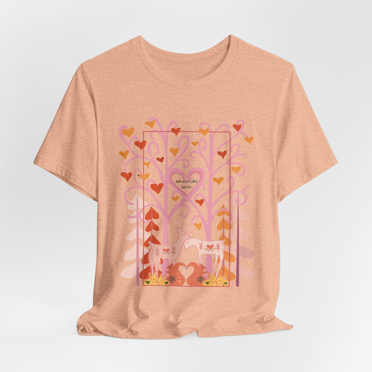 Folk Art Valentine’s Nature T-Shirt • Matching Couples & Family Shirts • Personalized Heart Design • Romantic Woodland Tee