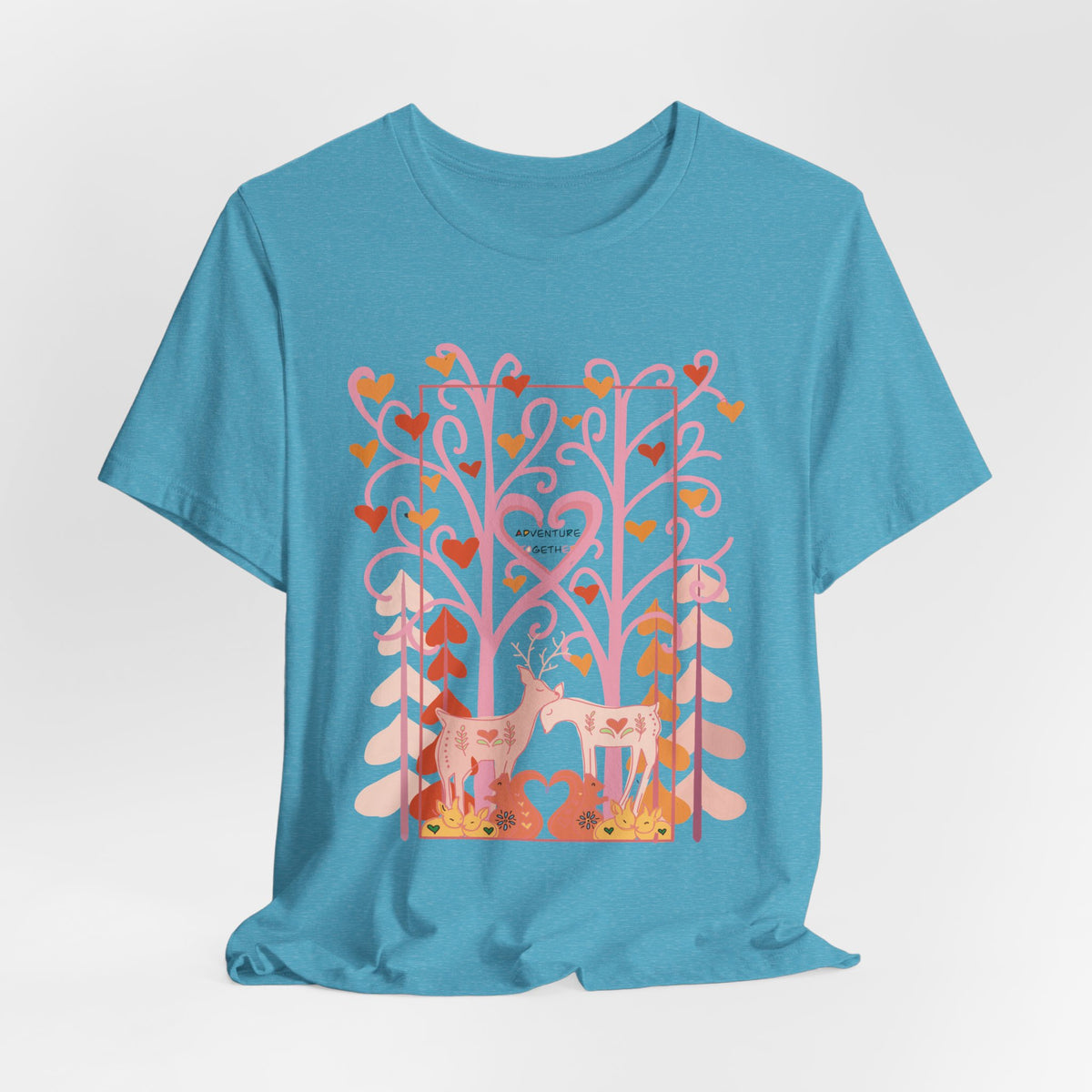 Folk Art Valentine’s Nature T-Shirt • Matching Couples & Family Shirts • Personalized Heart Design • Romantic Woodland Tee