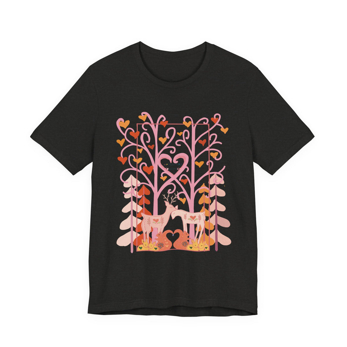 Folk Art Valentine’s Nature T-Shirt • Matching Couples & Family Shirts • Personalized Heart Design • Romantic Woodland Tee