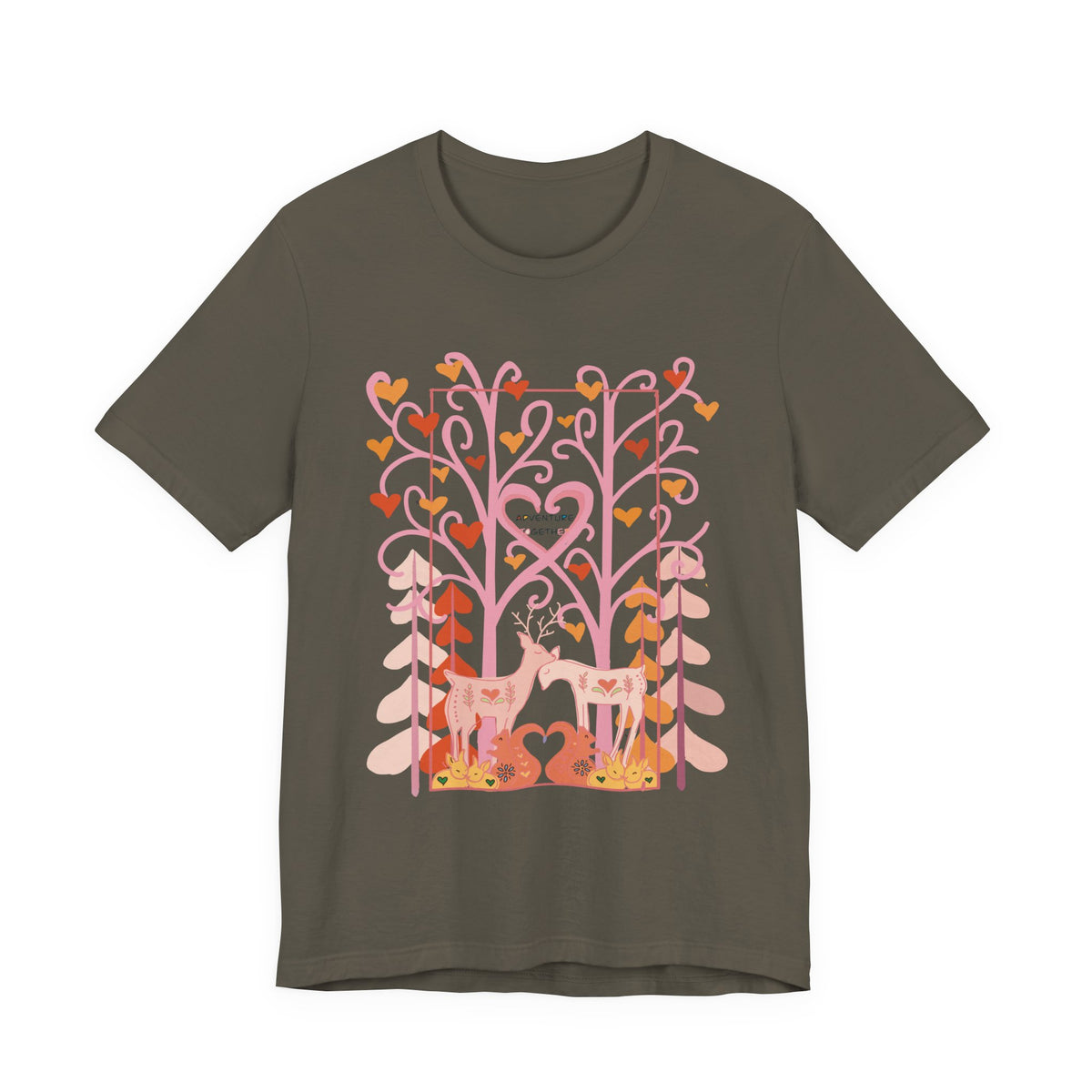 Folk Art Valentine’s Nature T-Shirt • Matching Couples & Family Shirts • Personalized Heart Design • Romantic Woodland Tee