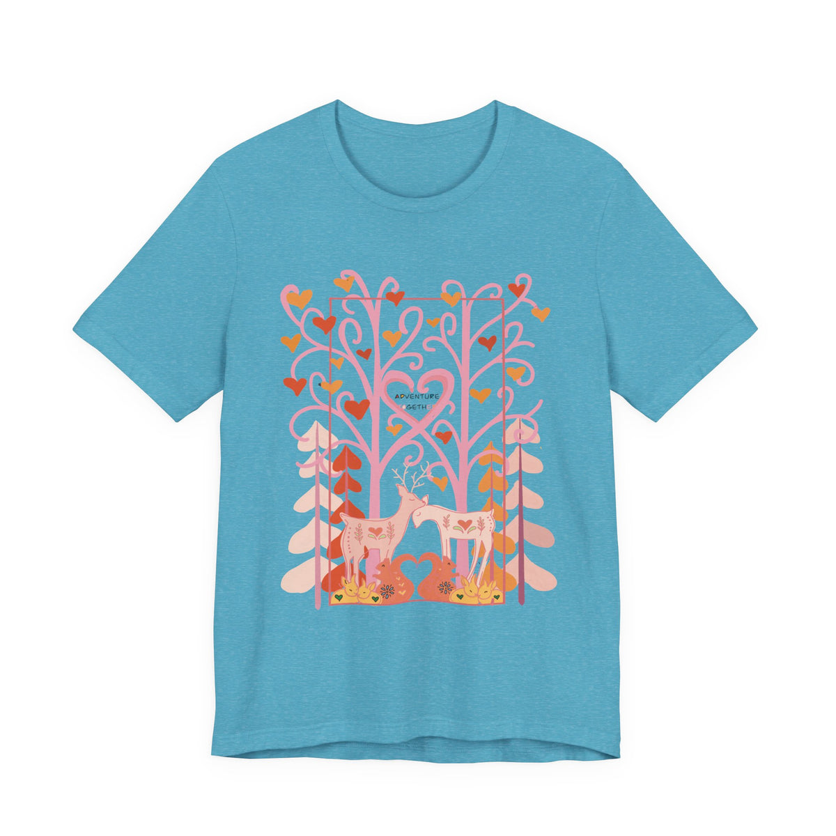Folk Art Valentine’s Nature T-Shirt • Matching Couples & Family Shirts • Personalized Heart Design • Romantic Woodland Tee