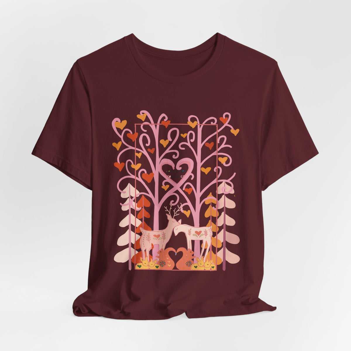 Folk Art Valentine’s Nature T-Shirt • Matching Couples & Family Shirts • Personalized Heart Design • Romantic Woodland Tee