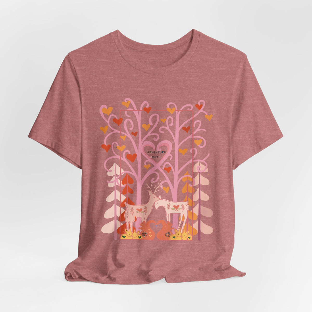 Folk Art Valentine’s Nature T-Shirt • Matching Couples & Family Shirts • Personalized Heart Design • Romantic Woodland Tee