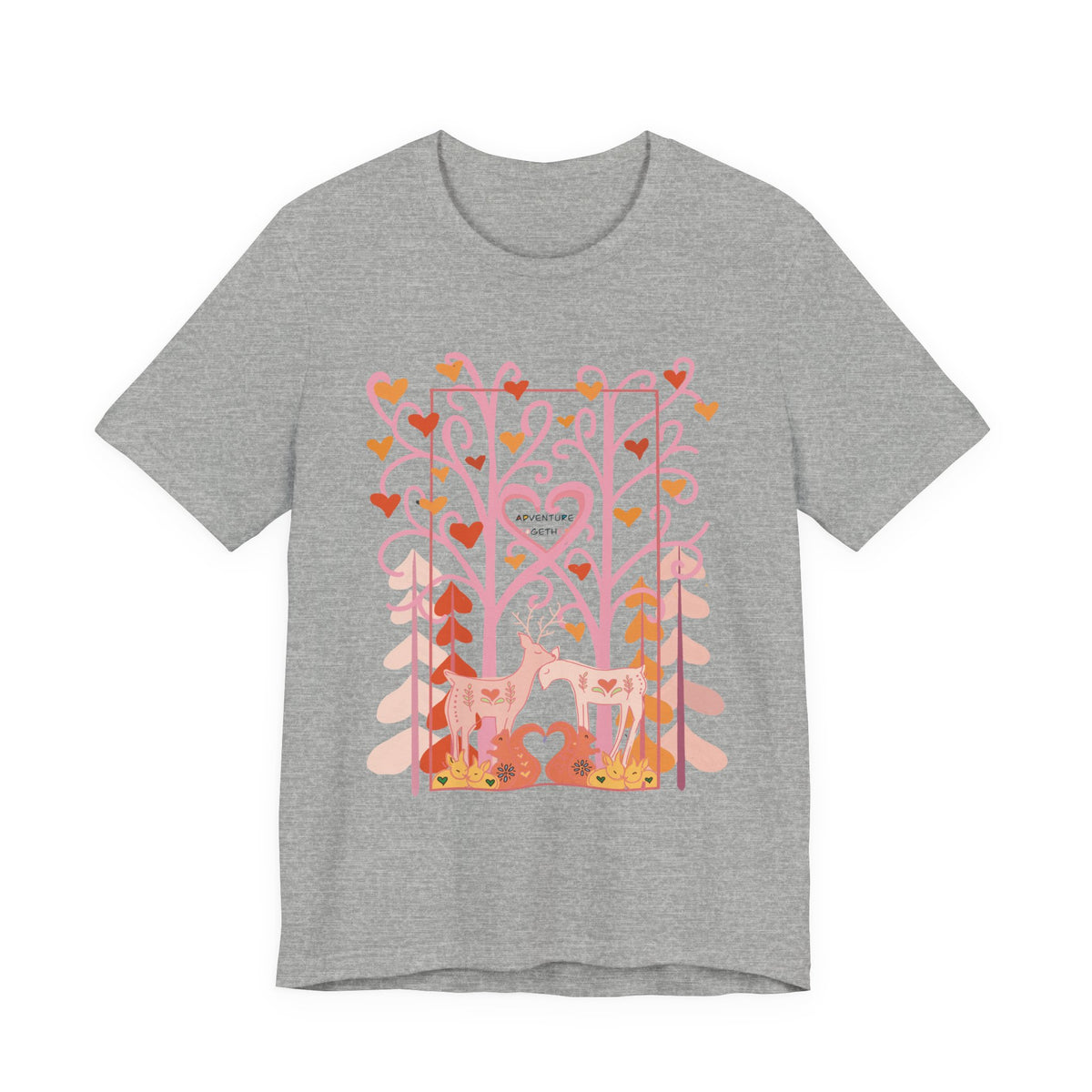 Folk Art Valentine’s Nature T-Shirt • Matching Couples & Family Shirts • Personalized Heart Design • Romantic Woodland Tee