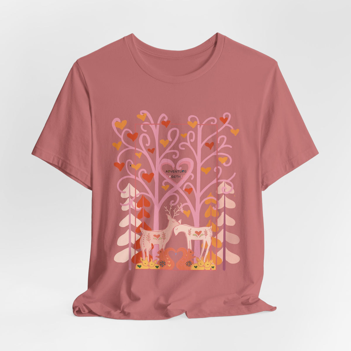 Folk Art Valentine’s Nature T-Shirt • Matching Couples & Family Shirts • Personalized Heart Design • Romantic Woodland Tee