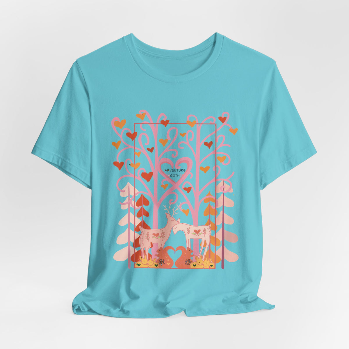 Folk Art Valentine’s Nature T-Shirt • Matching Couples & Family Shirts • Personalized Heart Design • Romantic Woodland Tee