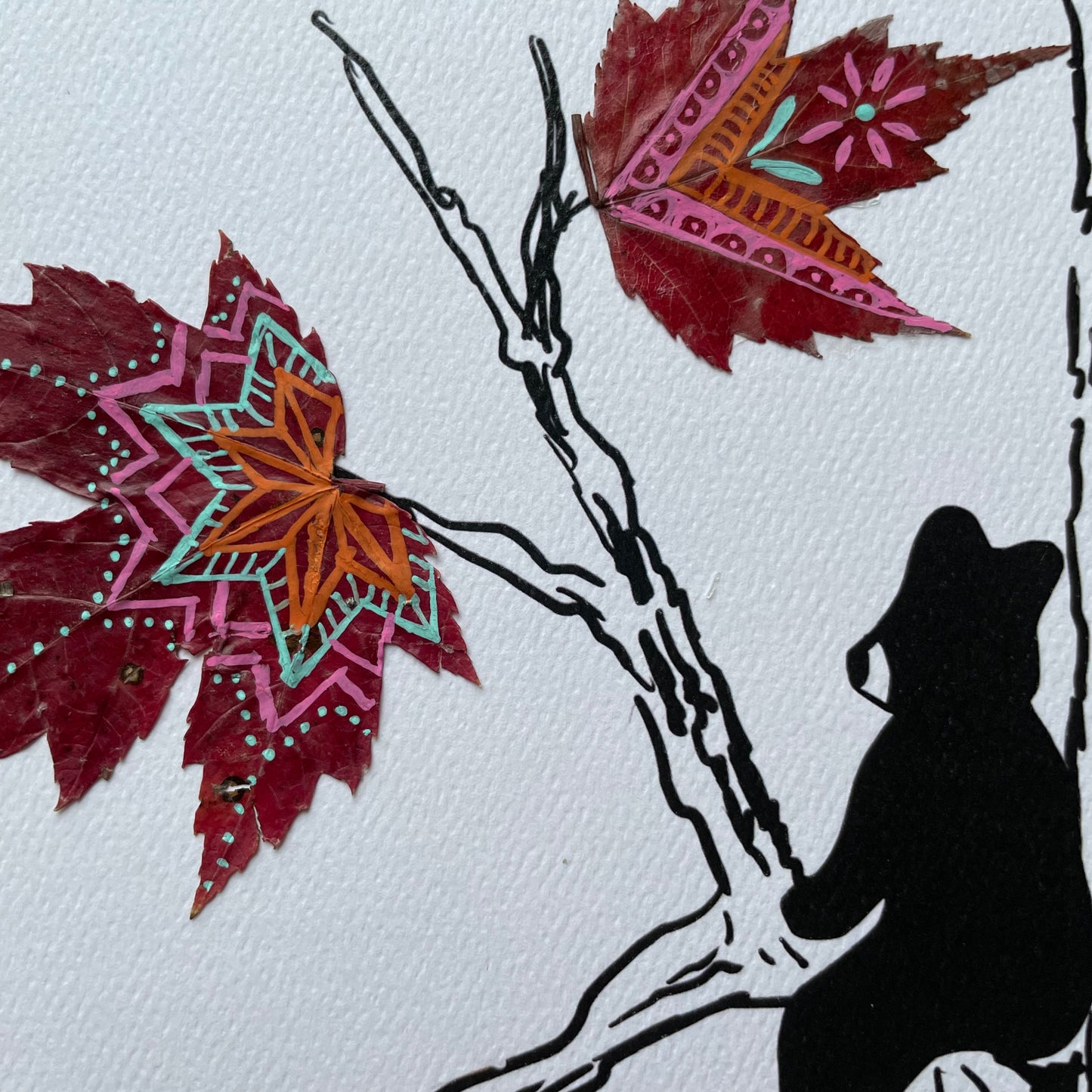 Bear Cubs and Leaves Nature Collage- Framed