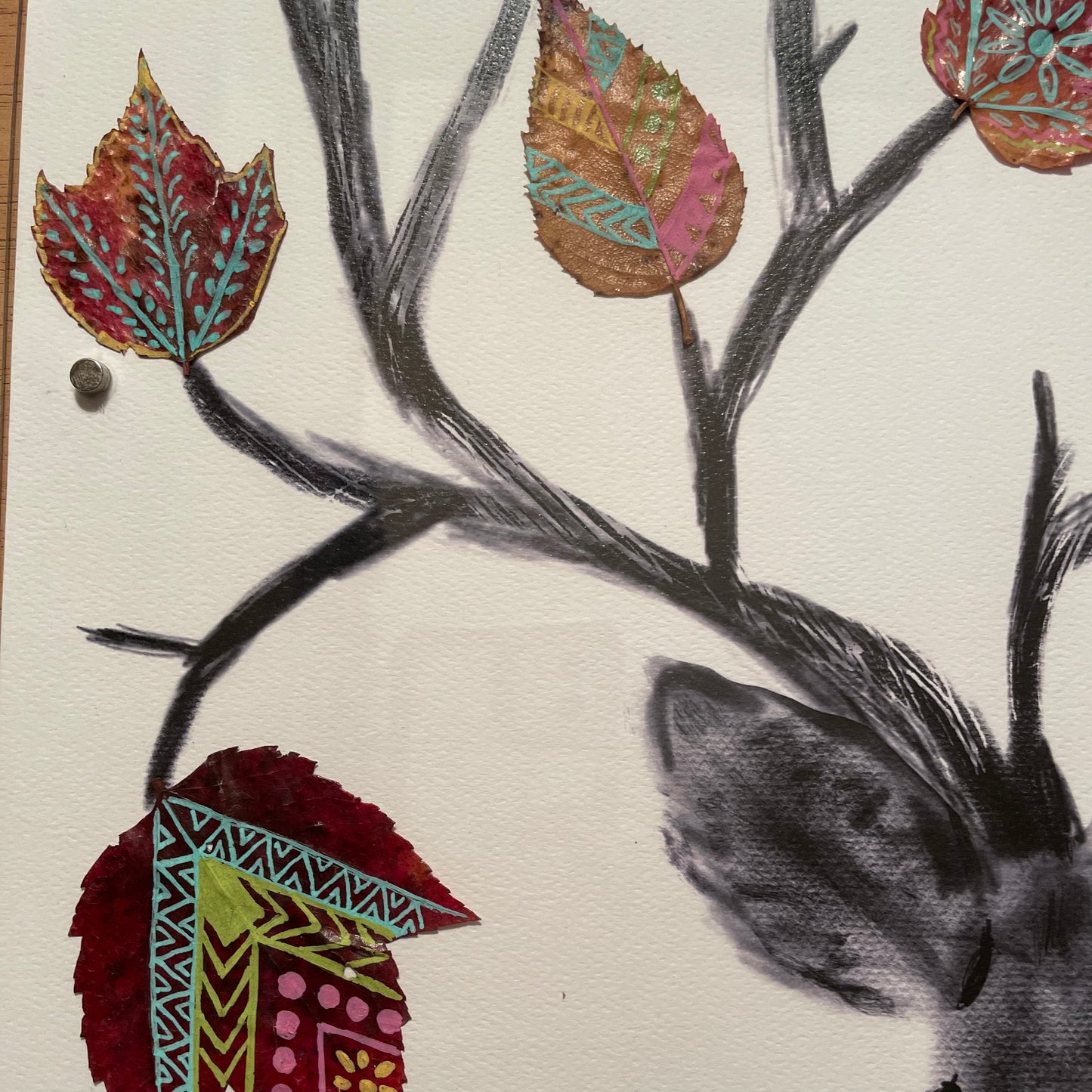 Deer with Real Leaves Nature Collage- Framed