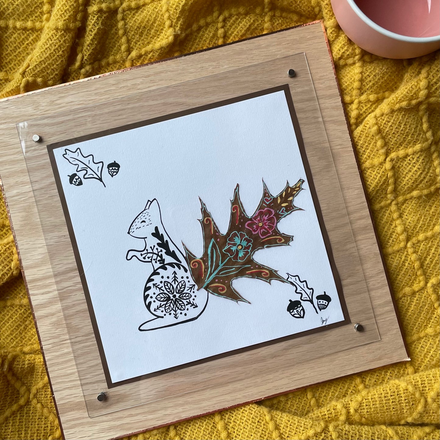 Happy Squirrel Nature Collage- Framed