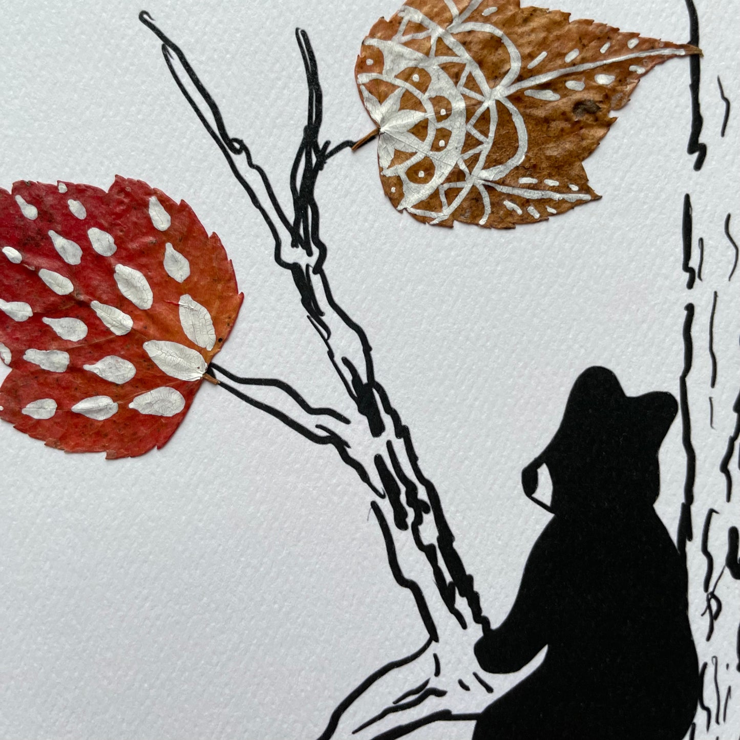 Bear Cub and Leaves Nature Collage- Framed