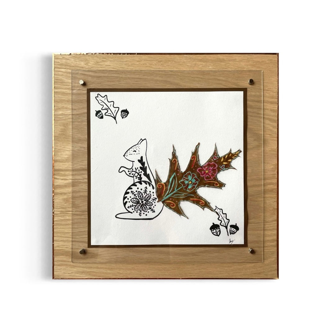 Happy Squirrel Nature Collage- Framed