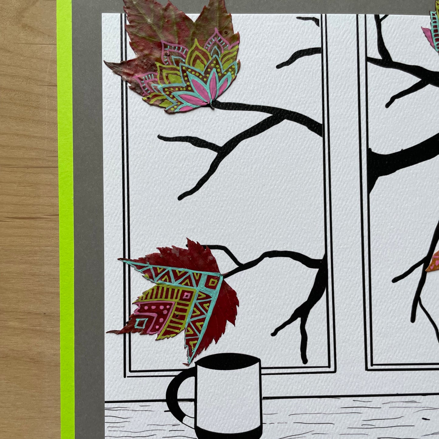Cozy Cup and Leaf Nature Collage- Framed