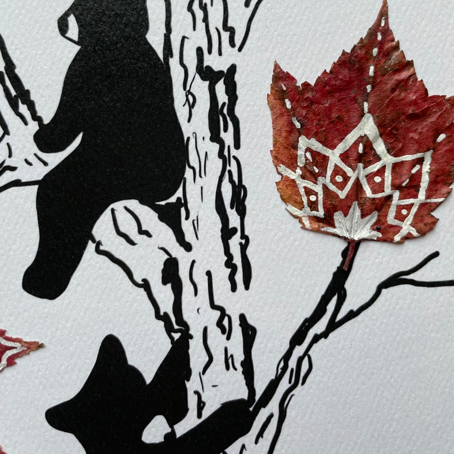 Bear Cub and Leaves Nature Collage- Framed